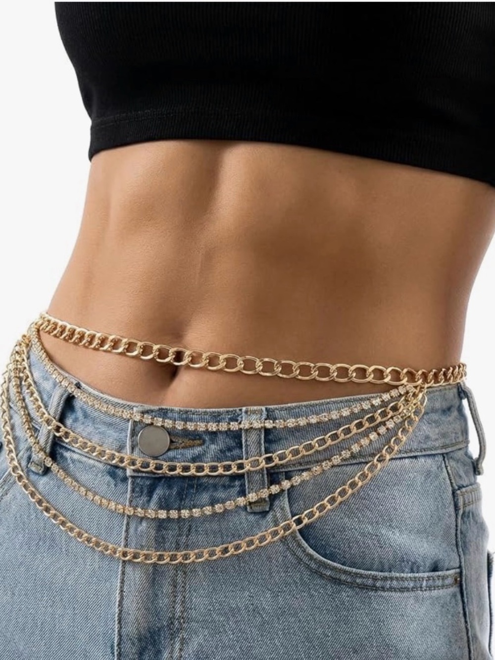 Gold Draped Multi-Chain Rhinestone Waist Belt - Picture 9 of 12